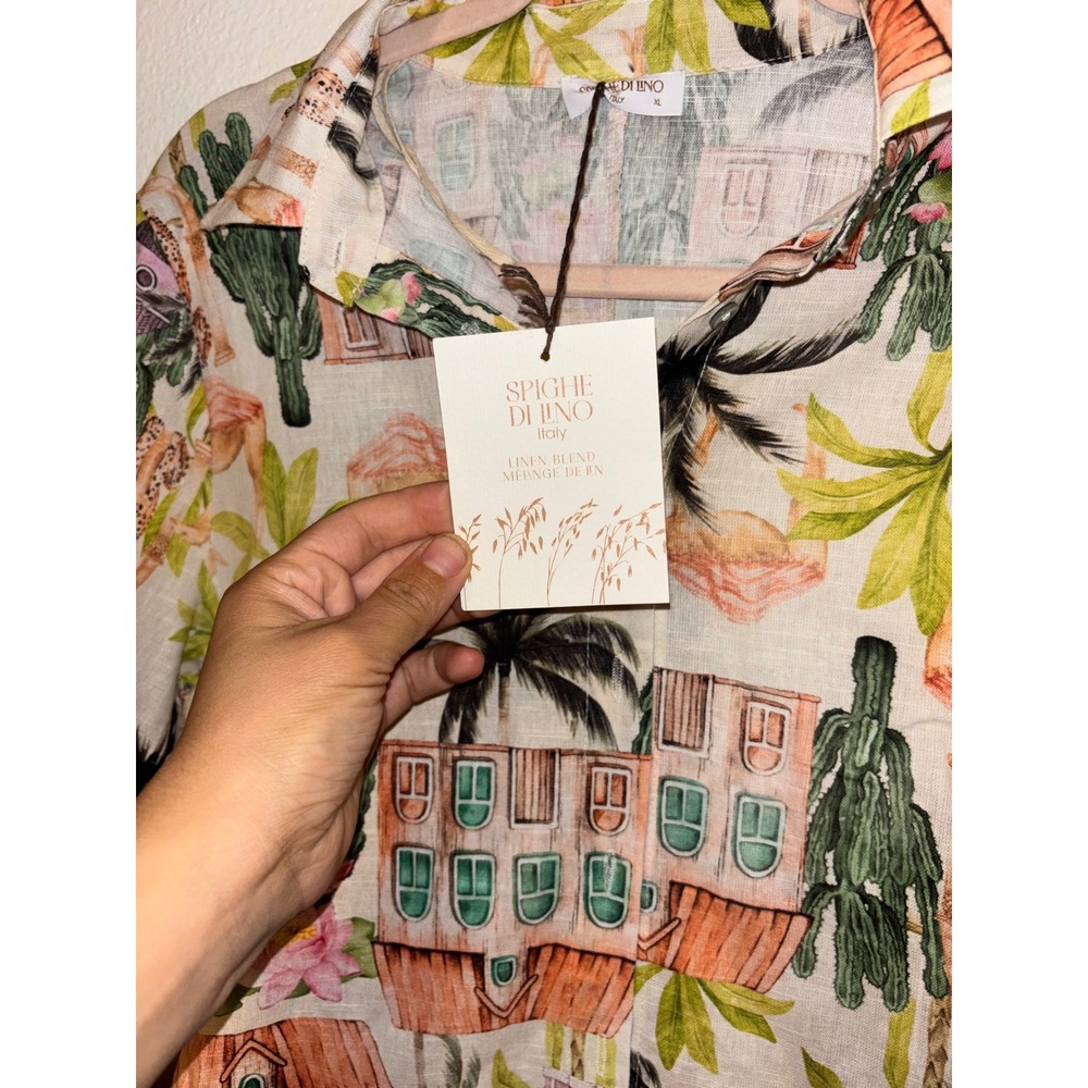 Spigue Di Lino Italian Linen‑Blend Dress Made in Italy Tropical Print XL NWT - Picture 5 of 9
